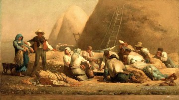  naturalism Oil Painting - Harvesters Resting Ruth and Boaz MFA Barbizon naturalism realism farmers Jean Francois Millet